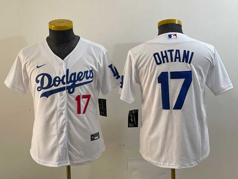 Youth Los Angeles Dodgers #17 Shohei Ohtani Number White Stitched Cool Base Nike Jersey 500w